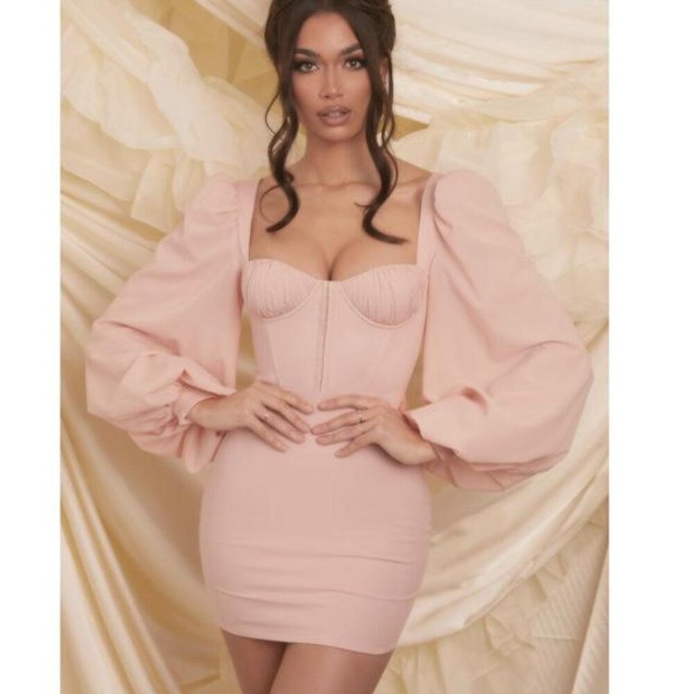 Oh Polly Same Old Love Long Sleeve Mini Dress in Blush Size 4 NWT